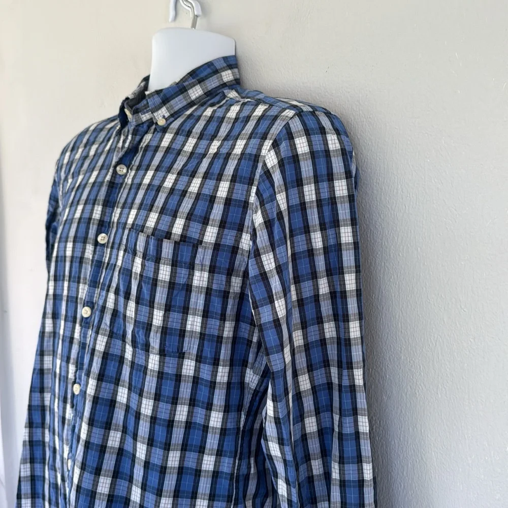 J. Crew shirtings washed casual tailored fit blue plaid button down shirt small